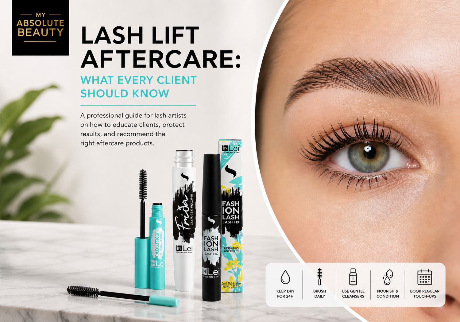 Lash lift aftercare guide for lash artists with InLei aftercare products