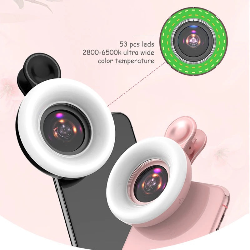 1-Piece Mobile Photography Solution: Macro Lens and Mini Clip Ring Light for iPhone and Android – Portable Rechargeable Dimming
