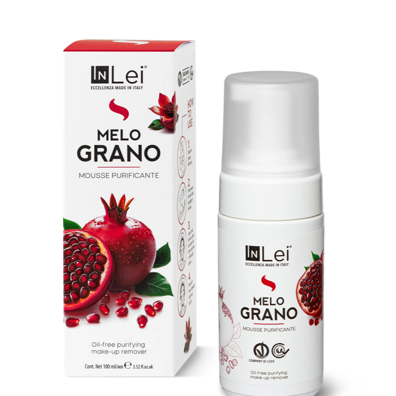 InLei® MOUSSE POMEGRANATE – cleansing and purifying makeup remover for eyelashes, eyebrows, and face – 100ml